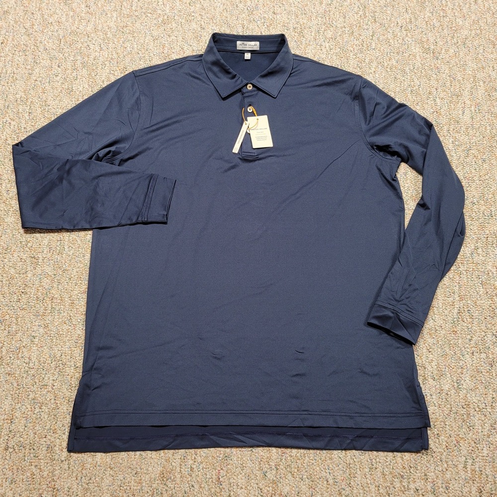 Peter Millar Polo Shirt Mens XL Blue Long Sleeve Summer Comfort Crown Sport NWT